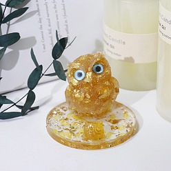 Gemstone Resin Owl Mobile Phone Holders, with Natural Citrine Chips inside Statues for Home Office Decorations, 7.5x6cm