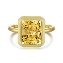 Yellow 925 Sterling Silver Rings, Birthstone Ring, Real 18K Gold Plated, with Enamel & Cubic Zirconia for Women, Rectangle, Yellow, US Size 6(16.5mm)