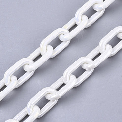 White Acrylic Opaque Cable Chains, AB Color, Oval, White, 13x8x2mm, 19.68 inch(50cm)/strand