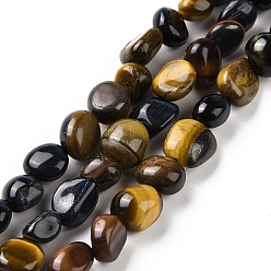 Tiger Eye Natural Tiger Eye Beads Strands, Mixed Dyed and Undyed, Tumbled Stone, Nuggets, 6~10.5x6~7.5x4~5mm, Hole: 0.8mm, about 50~55pcs/strand, 15.94''(40.5cm)