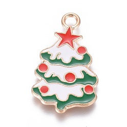 Colorful Alloy Pendants, with Enamel, Christmas Tree, Light Gold, Colorful, 30x17.5x1.5mm, Hole: 2.7mm