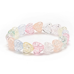 Colorful Candy Color Acrylic Heart Beaded Stretch Bracelet for Kids, Colorful, Inner Diameter: 1-3/4 inch(4.3cm)