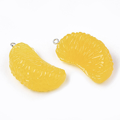 Yellow Resin Pendants, with Platinum Tone Iron Findings, Imitation Food, Orange, Yellow, 41~43x23~24x17~18mm, Hole: 2mm