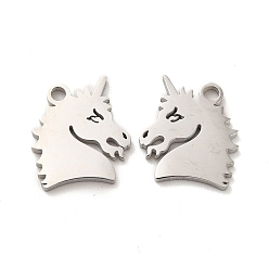 Stainless Steel Color 304 Stainless Steel Charms, Unicorn, Stainless Steel Color, 14x13x1.4mm, Hole: 1.8mm
