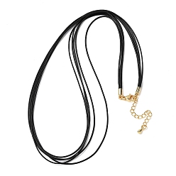 Черный 1мм вощеный шнур 5-образное ожерелье, с латунными выводами и 304 застежками из лобстера из нержавеющей стали, золотые, чёрные, 18.90 дюйм (48 см)