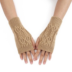 BurlyWood Acrylic Fiber Yarn Knitting Fingerless Gloves, Winter Warm Gloves with Thumb Hole, BurlyWood, 200x70mm