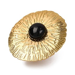 Black Onyx Круглые кольца на палец из натурального черного оникса, плоские круглые золотистые тона 304 манжеты из нержавеющей стали для женщин, размер США 6 (16.5 мм)