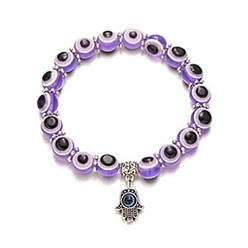 purple Resin Bead Evil Eye Bracelet with Hamsa Hand Pendant Jewelry