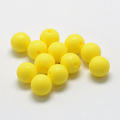Yellow Food Grade Eco-Friendly Silicone Beads, Round, Yellow, 8~10mm, Hole: 1~2mm