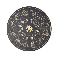 Constellation Wooden Carved Cup Mats, Heat Resistant Pot Mats, Tarot Theme Pendulum Board, for Home Kitchen, Flat Round, Constellation Pattern, 150x3mm