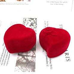 Red Velvet Ring Boxes, for Wedding, Jewelry Storage Case, Heart, Red, 6x6x3.5cm
