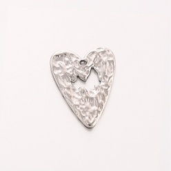 Stainless Steel Color 304 Stainless Steel Pendants, Textured, Heart Charm, Stainless Steel Color, 28x20mm