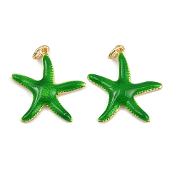 Зеленый Латунные эмалевые подвески в виде морских звезд, прелести морских животных, с прыжковых колец, золотые, стойки покрытие, без кадмия и без свинца, долговечный, зелёные, 22x20.5x2.5 мм, отверстие : 3.4 мм