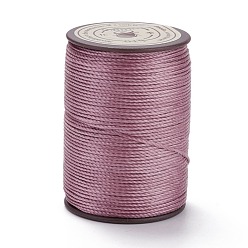 Old Rose Round Waxed Polyester Thread String, Micro Macrame Cord, Twisted Cord, for Leather Sewing Stitching, Old Rose, 0.8mm, about 54.68 Yards(50m)/Roll