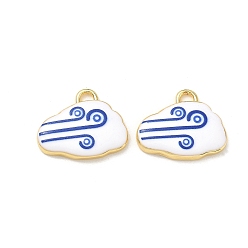 Blue Printed Brass Pendants, Cloud with Wind Pattern Charms, Rack Plating, Long-Lasting Plated, Lead Free & Cadmium Free, Real 18K Gold Plated, Blue, 18x22x3.5mm, Hole: 3x2mm