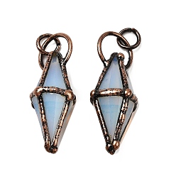 Опал Opalite подвески, ромбовидные подвески с латунной фурнитурой, без кадмия и без свинца, Красная медь, 48~48.5x19.5~20x19.5~20 мм, отверстие : 6 мм