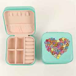Medium Aquamarine DIY Diamond Painting Heart Pattern Storage Box Kits, including Resin Rhinestones, Diamond Sticky Pen, Tray Plate and Glue Clay, Medium Aquamarine, 100x100x50mm