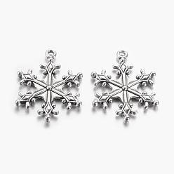 Antique Silver Zinc Tibetan Style Alloy Pendants, Snowflake Pendants, Charms for Christmas Day Gift Making, Lead Free and Cadmium Free, Antique Silver, about 29mm long, 22mm wide, 3mm thick, hole: 2mm