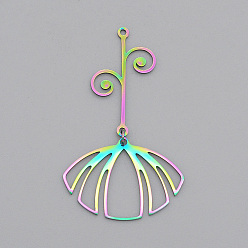 Rainbow Color Ion Plating(IP) 201 Stainless Steel Big Pendants, Laser Cut, with Jump Rings, Flower, Rainbow Color, 50mm, Hole: 1.5mm