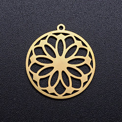 Golden 201 Stainless Steel Pendants, Ring with Flower, Golden, 21.5x20x1mm, Hole: 1.2mm