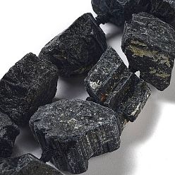 Tourmaline Raw Rough Natural Black Tourmaline Beads Strands, Nuggets, 19~28x15~26x14~22mm, Hole: 3.7mm, about 16pcs/strand, 16.73''(42.5cm)