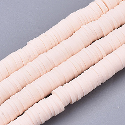 Розовый Полимерной глины ручной работы бисер нитей, для поделок ювелирных изделий, Heishi бусы, Диск / плоские круглые, туманная роза, 6x0.5~1 мм, отверстие : 1.8 мм, около 290~320 шт / нитка, 15.75 дюйм ~ 16.14 дюйм (40~41 см)