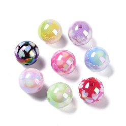 Mixed Color UV Plating Iridescent Acrylic Beads, Round with Heart, Mixed Color, 19.5mm, Hole: 2.5mm