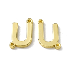 Letter U Rack Plating Brass Connector Charms, Real 18K Gold Plated, Long-Lasting Plated, Cadmium Free & Nickel Free & Lead Free, Letter Links, Letter.U, 13x9x1.5mm, Hole: 1mm
