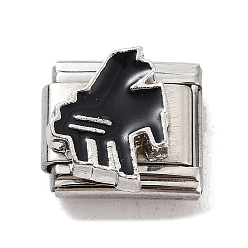 Black Piano 304 Stainless Steel Enamel Connector Charms, DIY Handmade Module Bracelet Accessories, Stainless Steel Color, Black, 10x9x6.5mm