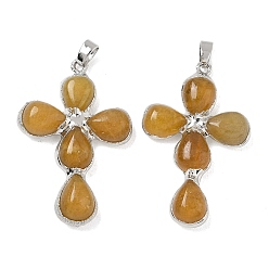 White Jade Dyed Natural White Jade Pendants, Cross Charms, with Platinum Tone Brass Findings, 38~41x22.5~23.5x5.5~6mm, Hole: 5.5x3.5mm