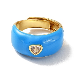 Озёрно--синий Регулируемое кольцо в форме сердца из прозрачного кубического циркония, кольцо-солитер с эмалью, массивное женское кольцо из латуни с покрытием из настоящего золота 18k, без кадмия и без свинца, Плут синий, размер США 7 3/4 (17.9 мм)