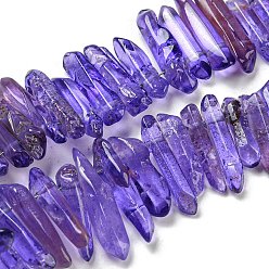 Средний Фиолетовый Натуральные окрашенные кварцевые нити, чип, средне фиолетовый, 4~8x19~36x19~36 мм, отверстие : 1 мм, около 66~96 шт / нитка, 14.76''~15.55'' (37.5~39.5 см)
