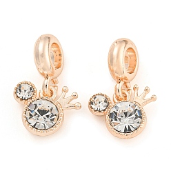 Light Gold Стойка покрытие сплава паве кристалл горный хрусталь корона европейские подвески с подвесками, Подвески с большими отверстиями, без кадмия, без никеля и без свинца, золотой свет, 20.5 мм, отверстие : 4.5 мм, Корона: 11x13.5x5 мм