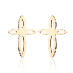 golden Fashionable Stainless Steel Earrings with Hollowed-out Chinese Knot - Cross Pendant, Unique