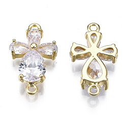 Golden Brass Clear Cubic Zirconia Links Connectors, Flower, Golden, 18.5x10.5x4mm, Hole: 1.2mm