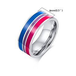 Cerise Rainbow Pride Flag Stainless Steel Finger Ring, Cerise, US Size 8(18.1mm)