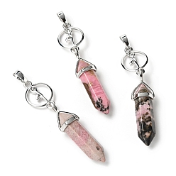 Rhodonite Natural Rhodonite with Brass Pendants, Cadmium Free & Lead Free, Bullet Shaped, 65~70mm, Hole: 4.6mm