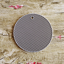 Gray Flat Round Silicone Heat Resistant Pot Holder, Nonslip Insulation Honeycomb Mat, for Wax Cup and Kitchen Supplies, Gray, 180mm