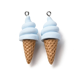 Светло-Голубой Непрозрачные подвески смолы, мороженое, с платиновым тоном железная петля, Небесно-голубой, 43~44.5x15.5~16 мм, отверстие : 2 мм