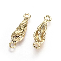 Real 18K Gold Plated Alloy Links connectors, Ocean Theme, Lead Free & Nickel Free & Cadmium Free, Conch, Real 18K Gold Plated, 27x8x4mm, Hole: 2mm