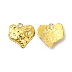Real 18K Gold Plated Ion Plating(IP) 304 Stainless Steel Pendants, Textured, Heart Charm, Real 18K Gold Plated, 20x19.5x3mm, Hole: 2.4mm
