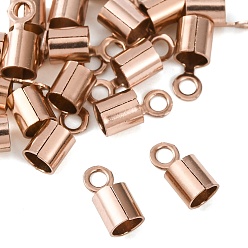Розовое Золото Ионное напыление (IP) 304 обжимные концы шнура из нержавеющей стали, заглушки для шнуров колонн, зажимы, трубки для изготовления ювелирных изделий, розовое золото , 8x4 мм, отверстие : 1.6 мм, внутренний диаметр: 3 мм