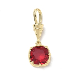 Rouge Pendentifs en laiton zircon cubique pavé, charmes de pierre unique, charmes carrés, plaqué longue durée, crémaillère plaquage, sans plomb et sans cadmium, réel 18 k plaqué or, rouge, 31mm, Trou: 8x5mm