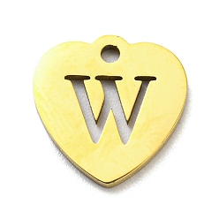 Letter W Ion Plating(IP) 304 Stainless Steel Pendant, Golden, Heart with Letter, Letter W, 12x12x1mm, Hole: 1.4mm