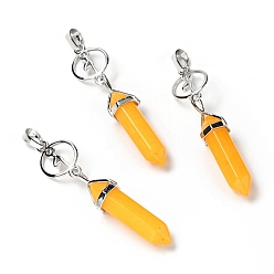 White Jade Natural Dyed White Jade with Brass Pendants, Cadmium Free & Lead Free, Bullet Shaped, 65~70mm, Hole: 4.6mm