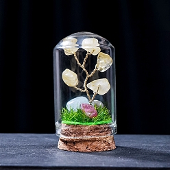 Topaz Jade Natural Topaz Jade Display Decorations, Miniature Plants, with Glass Cloche Bell Jar Terrarium and Cork Base, Tree, 30x57mm