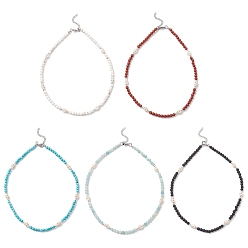 Смешанные камни 5 шт. ожерелья из натуральных и синтетических круглых драгоценных камней и синтетических бирюзовых бусин в форме черепа, с 304 нержавеющей стали застежки, 15.94 дюйм (40.5 см)