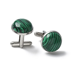 Малахит 304 пуговицы на манжетах из нержавеющей стали., с синтетическим малахита, для аксессуаров одежды, полукруглый, 30~31x17.5 мм