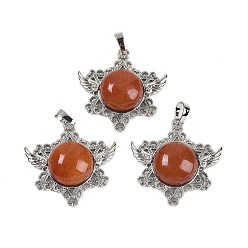 Красный Авантюрин Натуральный красный авантюрин подвески, с реечной обшивкой латунными выводами, платина, без кадмия и без свинца, звезда, 35x34x7.5~8 мм, отверстие : 5x8 мм