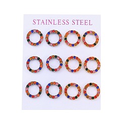 (52) Непрозрачная лаванда Вакуумное покрытие pvd 304 серьги-гвоздики из нержавеющей стали, со стразами, кольцо, разноцветные, 13 мм, 12 шт / комплект